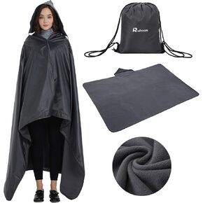 Ruihoon Hooded Stadium Blanket, Waterproof Windproof Outdoor Blanket, Warm Fleece Camping Blanket for Cold Weather, Picnic, Beach, Park, Sports, Travel, Festival, Car, Pet in Saudi Arabia