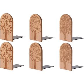 Sunolga 3 Pairs Beech Wooden Book Ends for Shelves with Non-Skid Pad and Detachable Design 5.1 Inches Heavy Duty Decorative Tree Bookends for Functional Organization, Desk Organizers and Accessories in Kuwait