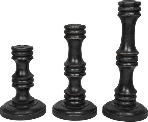 مجموعة حامل شموع من خشب المانجو من خشب المانجو من نيرمان، مكونة من 3 حوامل شمعدان لقطعة مركزية للطاولة، حامل شموع ريفي، أسود in Kuwait