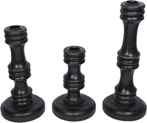 مجموعة حامل شموع من خشب المانجو من خشب المانجو من نيرمان، مكونة من 3 حوامل شمعدان لقطعة مركزية للطاولة، حامل شموع ريفي، أسود in Kuwait