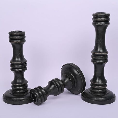 مجموعة حامل شموع من خشب المانجو من خشب المانجو من نيرمان، مكونة من 3 حوامل شمعدان لقطعة مركزية للطاولة، حامل شموع ريفي، أسود in Kuwait