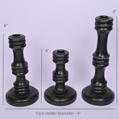 مجموعة حامل شموع من خشب المانجو من خشب المانجو من نيرمان، مكونة من 3 حوامل شمعدان لقطعة مركزية للطاولة، حامل شموع ريفي، أسود in Kuwait