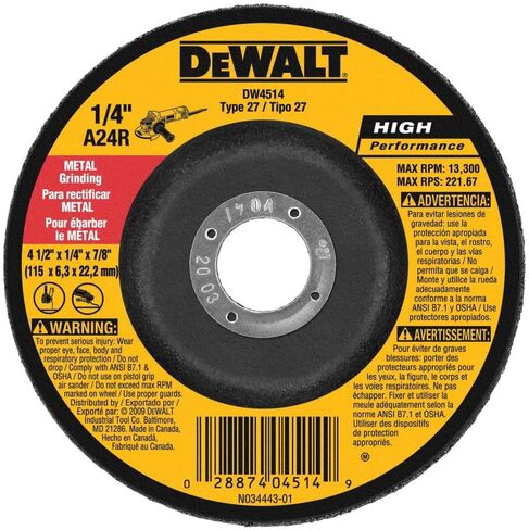 DEWALT DW4514 عجلة طحن سميكة 1/4 بوصة بقطر 4-1/2 بوصة وشجرة 7/8 بوصة in Kuwait