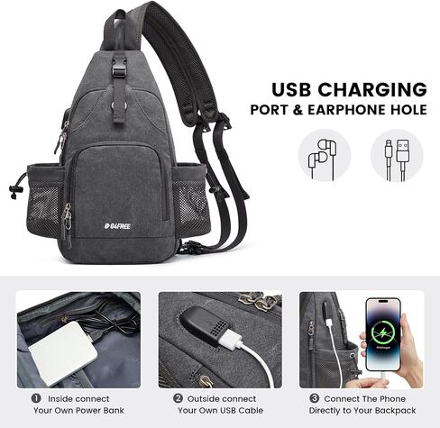 حقيبة ظهر G4Free من القماش الكتاني مع منفذ شحن USB، حقيبة صدر قابلة للتحويل، حقيبة نهارية كاجوال للسفر في الهواء الطلق وركوب الدراجات والمشي لمسافات طويلة (رمادي داكن) in Saudi Arabia
