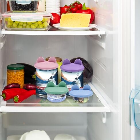 ZooZoo Reusable Food Can Lid Set, Cute Cat-Ear Pet Food Can Lids, (3, 6, 14oz etc.) Universal 1 Fit 3 Standard Size Can Silicone Covers for Cat Dog & Human Can Food, BPA-Free & Dishwasher-Safe, 4 Pack in Kuwait