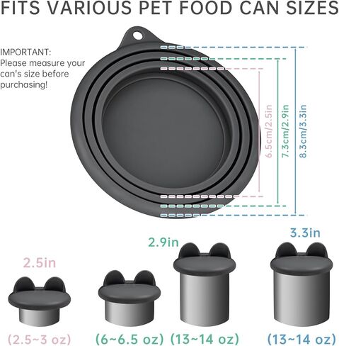 ZooZoo Reusable Food Can Lid Set, Cute Cat-Ear Pet Food Can Lids, (3, 6, 14oz etc.) Universal 1 Fit 3 Standard Size Can Silicone Covers for Cat Dog & Human Can Food, BPA-Free & Dishwasher-Safe, 4 Pack in Kuwait
