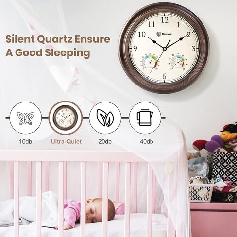 Geevon Vintage 14 "ساعة حائط صامتة غير موقوتة ساعة حائط تناظرية كوارتز مزخرفة تعمل بالبطارية ساعة حائط لغرفة النوم/غرفة المعيشة/المطبخ/ديكور المكتب in Kuwait