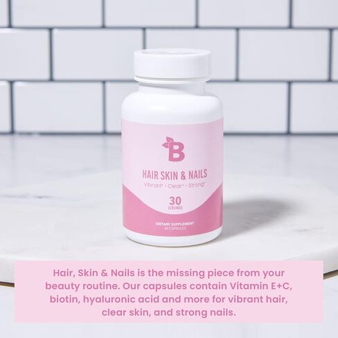 كبسولات بلوم نيوتريشن إتش إس إن مع فيتامين أ، ب، ج، د، هـ، البيوتين، حمض الفوليك، والكولاجين | مكمل للشعر والبشرة والأظافر | صديق للنباتيين، خالي من الغلوتين، غير معدل وراثيًا | 60 عدد in Kuwait