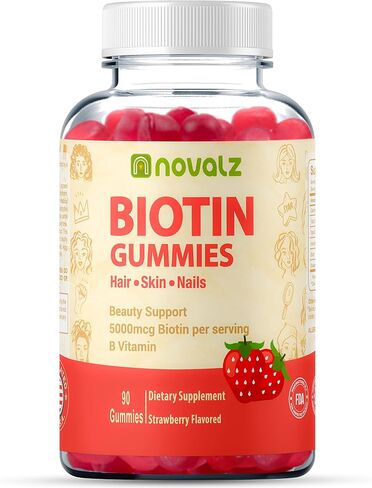 Vegan Biotin Gummies Support Hair Growth, Promotes Healthy Hair, Skin and Nails, 5,000 mcg Biotin, with Vitamin B & C, Non GMO, Gluten Free, for Women & Men, Strawberry, 90 Gummies in Saudi Arabia