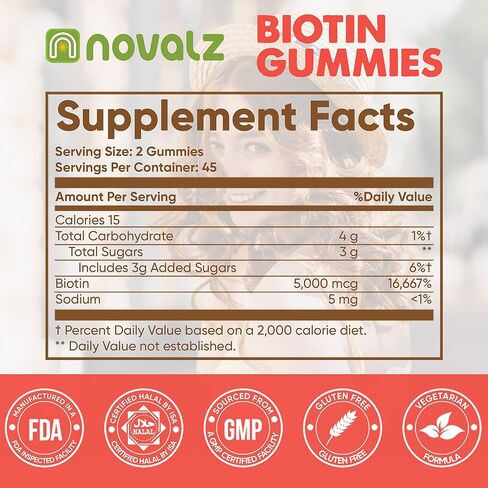 Vegan Biotin Gummies Support Hair Growth, Promotes Healthy Hair, Skin and Nails, 5,000 mcg Biotin, with Vitamin B & C, Non GMO, Gluten Free, for Women & Men, Strawberry, 90 Gummies in Saudi Arabia