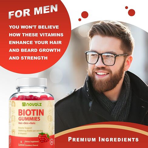 Vegan Biotin Gummies Support Hair Growth, Promotes Healthy Hair, Skin and Nails, 5,000 mcg Biotin, with Vitamin B & C, Non GMO, Gluten Free, for Women & Men, Strawberry, 90 Gummies in Saudi Arabia