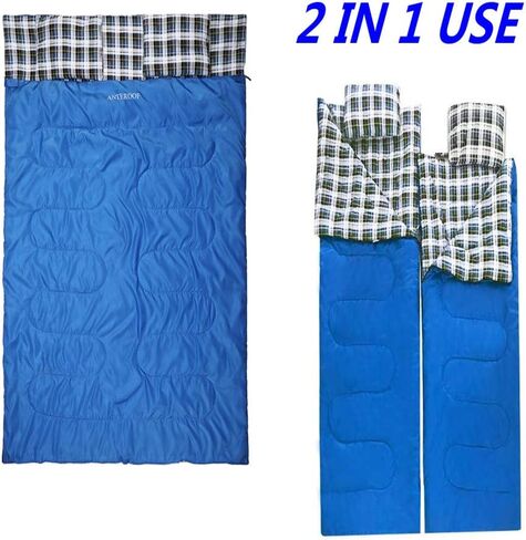 كيس نوم مزدوج لشخصين مع وسادتين للبالغين والمراهقين محمول وخفيف الوزن XL للتخييم والمشي لمسافات طويلة في الهواء الطلق، مطور 2020 in Kuwait