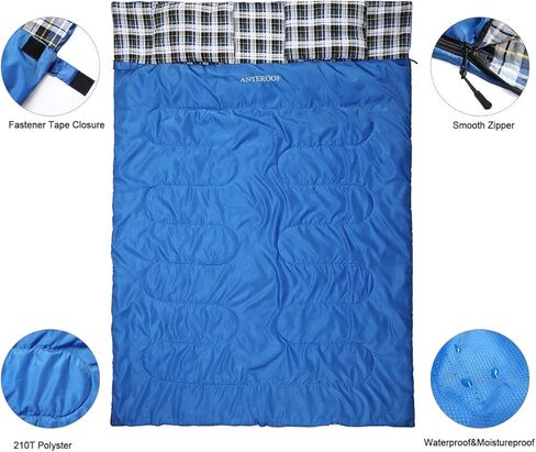 كيس نوم مزدوج لشخصين مع وسادتين للبالغين والمراهقين محمول وخفيف الوزن XL للتخييم والمشي لمسافات طويلة في الهواء الطلق، مطور 2020 in Kuwait