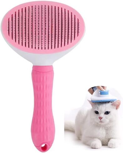 فرشاة تنظيف ذاتية للكلاب والقطط - فرشاة الكلاب المثالية لتساقط الشعر والفراء - مشط للعناية بالكلاب ذات الشعر الطويل والقصير والقطط والأرانب والمزيد، أداة إزالة الشعر، فرشاة للقطط (وردي) in Kuwait