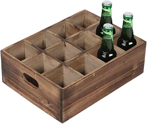DFW Consumables - Farmhouse Wooden Crates for Display, 13" x 10" Wooden Bottle Caddy, Crates for Decoration, Boxes with Carrying Handles, Small Rustic Wood Crates with 12 Individual Slots, in Saudi Arabia