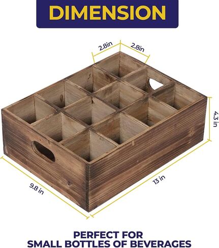 DFW Consumables - Farmhouse Wooden Crates for Display, 13" x 10" Wooden Bottle Caddy, Crates for Decoration, Boxes with Carrying Handles, Small Rustic Wood Crates with 12 Individual Slots, in Saudi Arabia