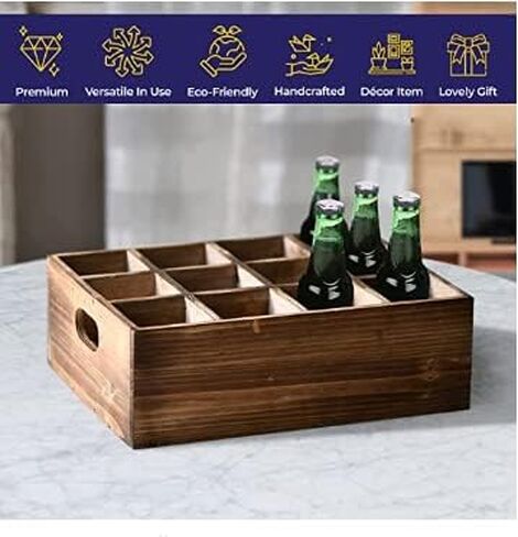 DFW Consumables - Farmhouse Wooden Crates for Display, 13" x 10" Wooden Bottle Caddy, Crates for Decoration, Boxes with Carrying Handles, Small Rustic Wood Crates with 12 Individual Slots, in Saudi Arabia