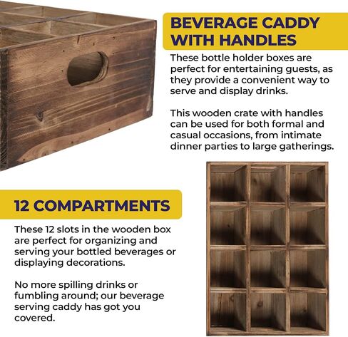 DFW Consumables - Farmhouse Wooden Crates for Display, 13" x 10" Wooden Bottle Caddy, Crates for Decoration, Boxes with Carrying Handles, Small Rustic Wood Crates with 12 Individual Slots, in Saudi Arabia