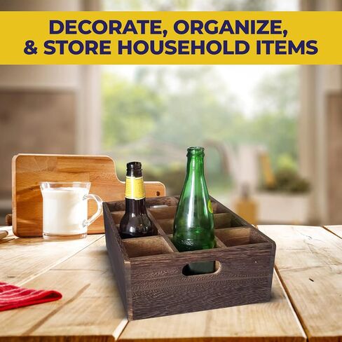 DFW Consumables - Farmhouse Wooden Crates for Display, 13" x 10" Wooden Bottle Caddy, Crates for Decoration, Boxes with Carrying Handles, Small Rustic Wood Crates with 12 Individual Slots, in Saudi Arabia