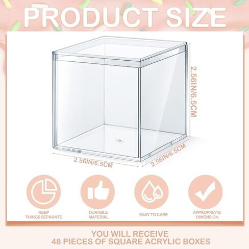 Clear Acrylic Plastic Square Cube Small Acrylic Box with Lid Storage Mini Acrylic Boxes Square Display Box Organizer Containers for Candy Pill, Tiny Jewelry, Gifts, 2.56 x 2.56 x 2.56 Inch (26 Pieces) in Kuwait