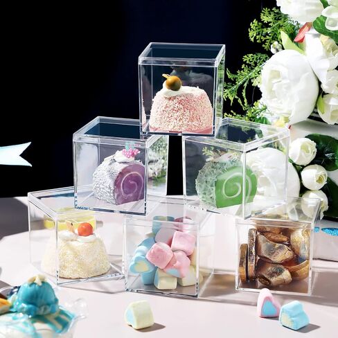 Clear Acrylic Plastic Square Cube Small Acrylic Box with Lid Storage Mini Acrylic Boxes Square Display Box Organizer Containers for Candy Pill, Tiny Jewelry, Gifts, 2.56 x 2.56 x 2.56 Inch (26 Pieces) in Kuwait