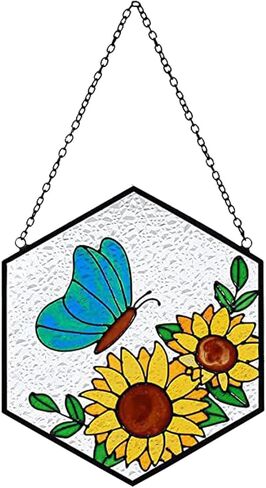 YEZILUU Stained Glass Window Hanging suncatcher Indoor Window Decoration Home Wall Art Decoration Sunflower Window, Balcony, Wall Hanging for Sunflower Lovers (Acrylic) in Kuwait