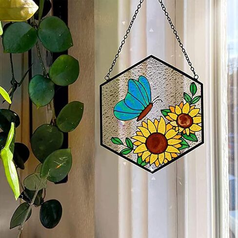 YEZILUU Stained Glass Window Hanging suncatcher Indoor Window Decoration Home Wall Art Decoration Sunflower Window, Balcony, Wall Hanging for Sunflower Lovers (Acrylic) in Kuwait