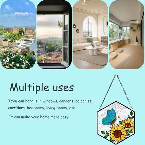 YEZILUU Stained Glass Window Hanging suncatcher Indoor Window Decoration Home Wall Art Decoration Sunflower Window, Balcony, Wall Hanging for Sunflower Lovers (Acrylic) in Kuwait