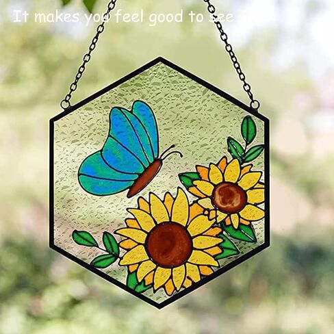 YEZILUU Stained Glass Window Hanging suncatcher Indoor Window Decoration Home Wall Art Decoration Sunflower Window, Balcony, Wall Hanging for Sunflower Lovers (Acrylic) in Kuwait