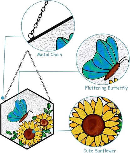 YEZILUU Stained Glass Window Hanging suncatcher Indoor Window Decoration Home Wall Art Decoration Sunflower Window, Balcony, Wall Hanging for Sunflower Lovers (Acrylic) in Kuwait