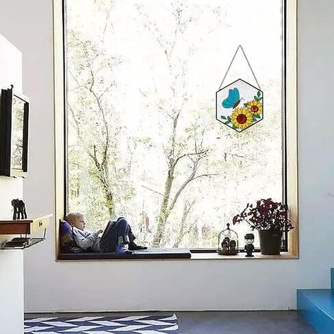 YEZILUU Stained Glass Window Hanging suncatcher Indoor Window Decoration Home Wall Art Decoration Sunflower Window, Balcony, Wall Hanging for Sunflower Lovers (Acrylic) in Kuwait