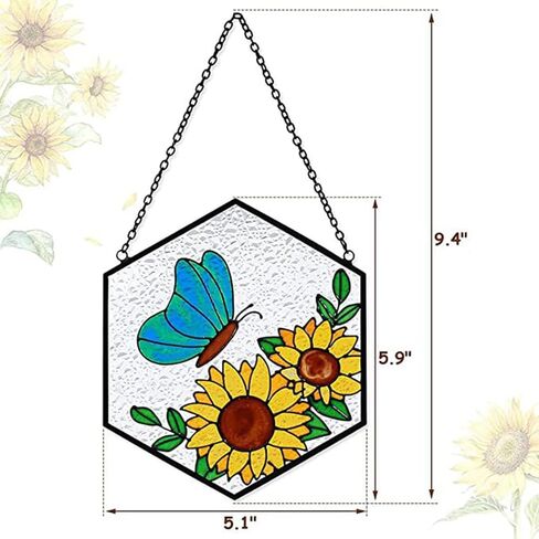 YEZILUU Stained Glass Window Hanging suncatcher Indoor Window Decoration Home Wall Art Decoration Sunflower Window, Balcony, Wall Hanging for Sunflower Lovers (Acrylic) in Kuwait