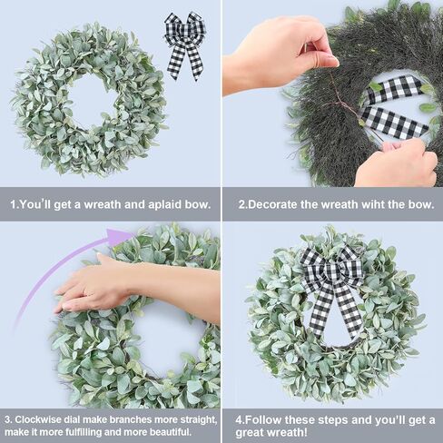 إكليل KuiMen، أكاليل الباب الأمامي، إكليل أذن الحملان مقاس 24 بوصة، ديكورات الممر في الفصول الأربعة، الباب الأمامي، الباب الخلفي، غرفة المعيشة والجدار (أخضر) in Kuwait