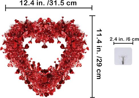 Winlyn 3 Pack Red Valentine Heart Wreaths Tinsel Heart Shaped Wreaths with Foil Hearts Hanging Valentine's Day Wreaths Decorations for Wedding Birthday Party Front Door Wall Window Mantel Décor in Saudi Arabia