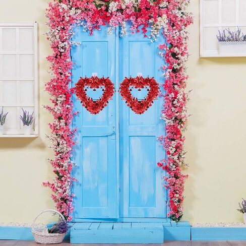 Winlyn 3 Pack Red Valentine Heart Wreaths Tinsel Heart Shaped Wreaths with Foil Hearts Hanging Valentine's Day Wreaths Decorations for Wedding Birthday Party Front Door Wall Window Mantel Décor in Saudi Arabia