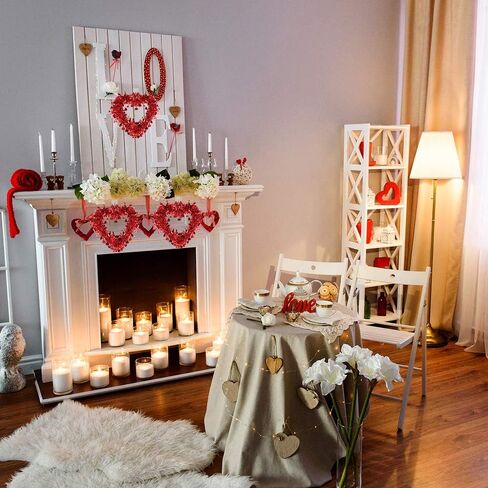 Winlyn 3 Pack Red Valentine Heart Wreaths Tinsel Heart Shaped Wreaths with Foil Hearts Hanging Valentine's Day Wreaths Decorations for Wedding Birthday Party Front Door Wall Window Mantel Décor in Saudi Arabia