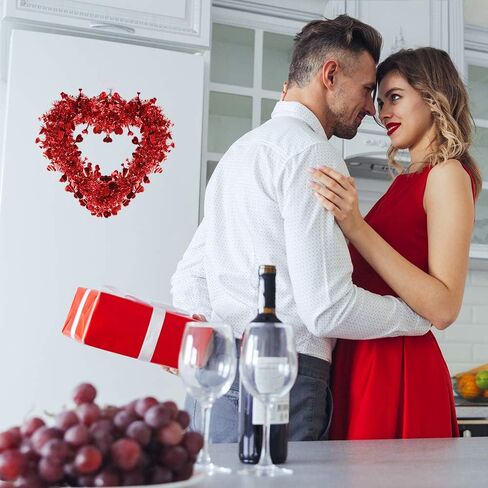Winlyn 3 Pack Red Valentine Heart Wreaths Tinsel Heart Shaped Wreaths with Foil Hearts Hanging Valentine's Day Wreaths Decorations for Wedding Birthday Party Front Door Wall Window Mantel Décor in Saudi Arabia