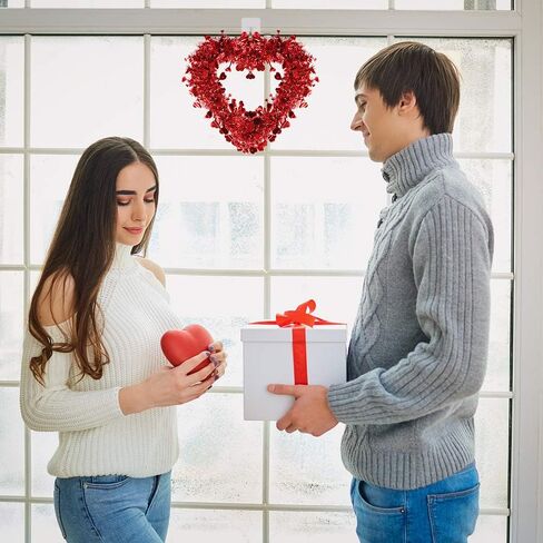 Winlyn 3 Pack Red Valentine Heart Wreaths Tinsel Heart Shaped Wreaths with Foil Hearts Hanging Valentine's Day Wreaths Decorations for Wedding Birthday Party Front Door Wall Window Mantel Décor in Saudi Arabia