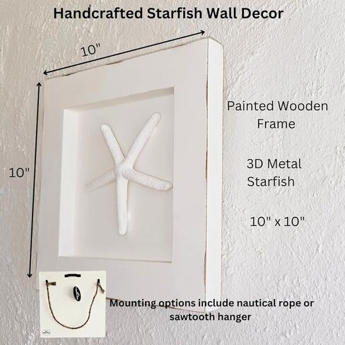 Starfish Beach Wall Decor with Wooden Frame and Nautical Rope - Ideal Ocean Themed Coastal Wall Art for Rustic Coastal Kitchen, Bedroom, Living Room and Beach Bathroom Decor, in Saudi Arabia