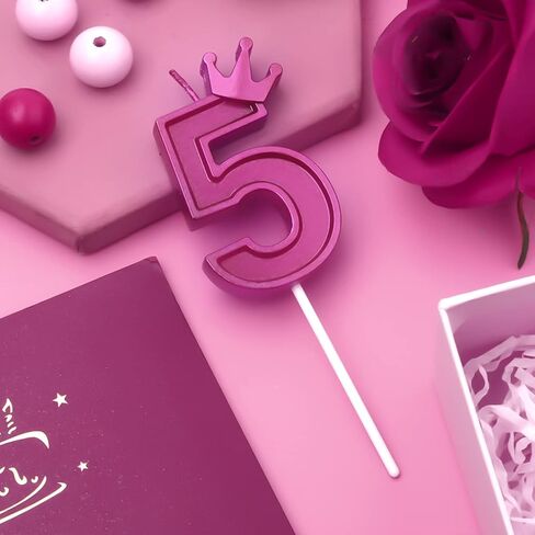 شمعة رقم عيد ميلاد مقاس 3 بوصات، شمعة أرقام ثلاثية الأبعاد مع ديكور تاج كبير لتزيين الكيك عدد شموع لكعك عيد الميلاد وحفلات الزفاف والذكرى السنوية وحفلات التخرج (أحمر وردي، 4) in Kuwait