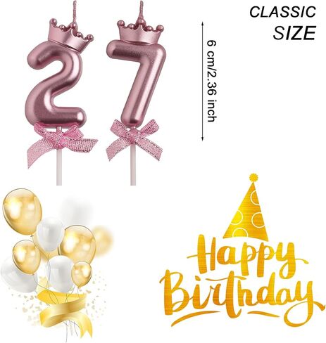 aoolada 27 شموع عيد الميلاد 72، الذهب 72 27 سنة كعكة توبر عدد شموع عيد ميلاد، عيد ميلاد سعيد زينة الحفلات هدايا للنساء الرجال in Kuwait