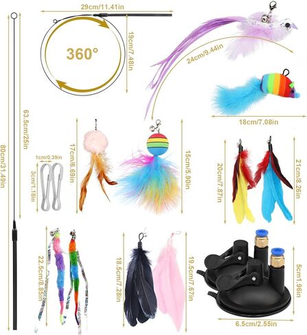 لعبة القطط التفاعلية من تويازووي للقطط الداخلية 2 في 1 لعبة عصا القطط بدون استخدام اليدين لعبة كرة ريش الطيور الطبيعية، لعبة كوب الشفط للقطط لعبة اللعب الذاتي in Kuwait