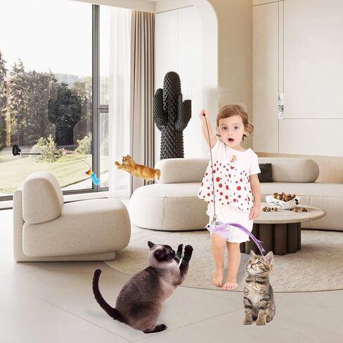 لعبة القطط التفاعلية من تويازووي للقطط الداخلية 2 في 1 لعبة عصا القطط بدون استخدام اليدين لعبة كرة ريش الطيور الطبيعية، لعبة كوب الشفط للقطط لعبة اللعب الذاتي in Kuwait