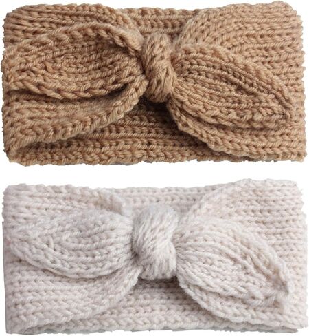 YCMI Baby Turban-Knitting Headband Winter-Wrap-Knotted-Wide - Toddlers Headbands 6 Pieces (Beige+Camel) in Kuwait