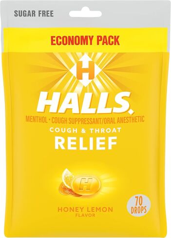 HALLS Relief قطرات السعال الخالية من السكر والعسل والليمون، عبوة اقتصادية - 70 قطرة in Kuwait