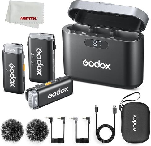GODOX 2.4 جيجا هرتز نظام الميكروفون اللاسلكي WEC kit2، إلغاء الضوضاء بنقرة واحدة، جودة صوت استثنائية، عرض البطارية الرقمية، نطاق فقدان يصل إلى 200 متر كحد أقصى in Saudi Arabia