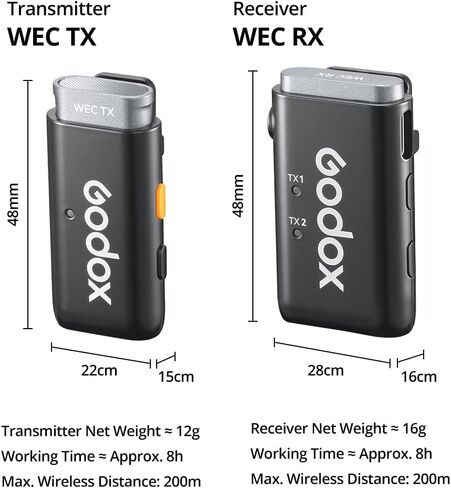 GODOX 2.4 جيجا هرتز نظام الميكروفون اللاسلكي WEC kit2، إلغاء الضوضاء بنقرة واحدة، جودة صوت استثنائية، عرض البطارية الرقمية، نطاق فقدان يصل إلى 200 متر كحد أقصى in Saudi Arabia