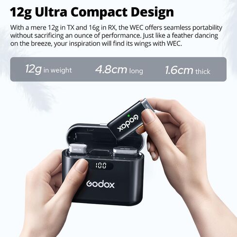 GODOX 2.4 جيجا هرتز نظام الميكروفون اللاسلكي WEC kit2، إلغاء الضوضاء بنقرة واحدة، جودة صوت استثنائية، عرض البطارية الرقمية، نطاق فقدان يصل إلى 200 متر كحد أقصى in Saudi Arabia