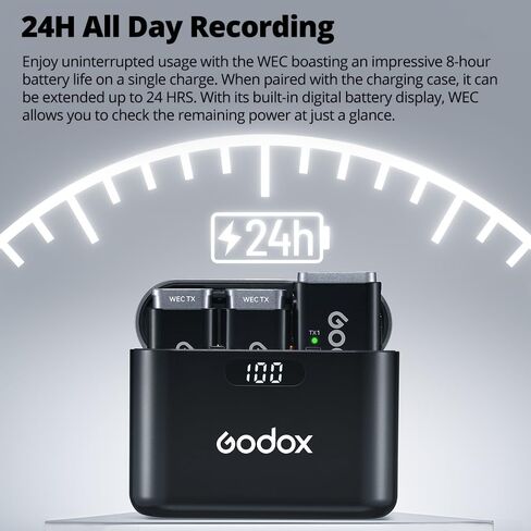 GODOX 2.4 جيجا هرتز نظام الميكروفون اللاسلكي WEC kit2، إلغاء الضوضاء بنقرة واحدة، جودة صوت استثنائية، عرض البطارية الرقمية، نطاق فقدان يصل إلى 200 متر كحد أقصى in Saudi Arabia