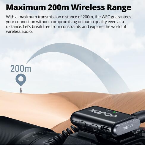 GODOX 2.4 جيجا هرتز نظام الميكروفون اللاسلكي WEC kit2، إلغاء الضوضاء بنقرة واحدة، جودة صوت استثنائية، عرض البطارية الرقمية، نطاق فقدان يصل إلى 200 متر كحد أقصى in Saudi Arabia